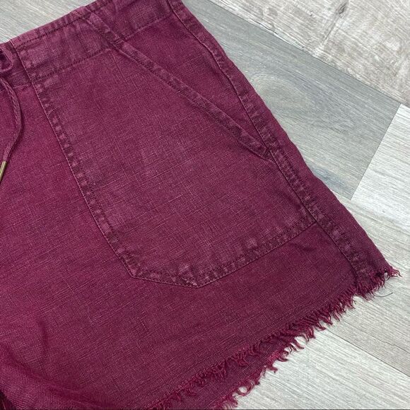 Sanctuary Linen Blend Raw Hem Shorts Maroon 26” Flat Front - Picture 2 of 9